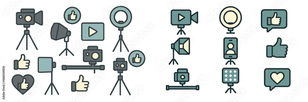 Obraz premium Creative vector icons for social media and video production tools