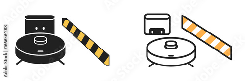 Vector illustration of a robotic vacuum with safety barriers