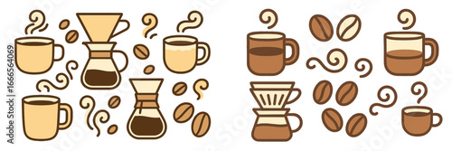 Coffee making process with cups and beans in vector illustration