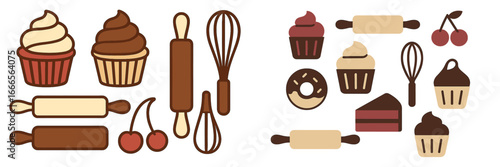 Vector illustration of baking tools and desserts in a colorful design