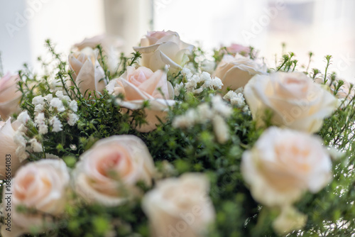 Light cream roses in a bouquet
