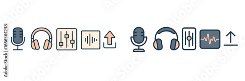 Vector illustration of audio recording and editing elements