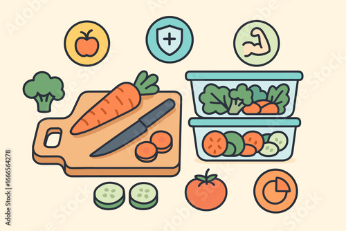 Healthy meal prep with fresh vegetables and kitchen tools