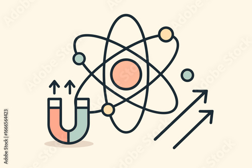 Vector illustration of a magnet and atom representing science concepts