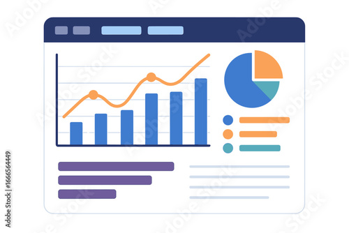 Vector illustration of analytical dashboard with charts and graphs