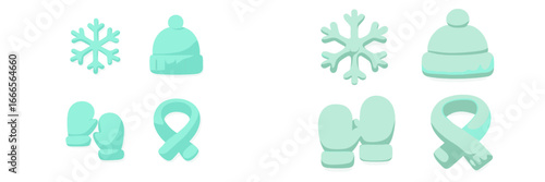 Winter accessories vector illustration with mittens and snowflakes