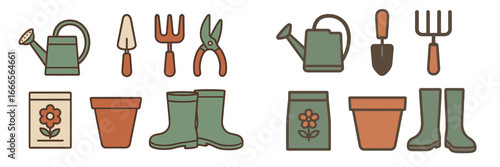 Gardening tools and accessories vector illustration for plant care