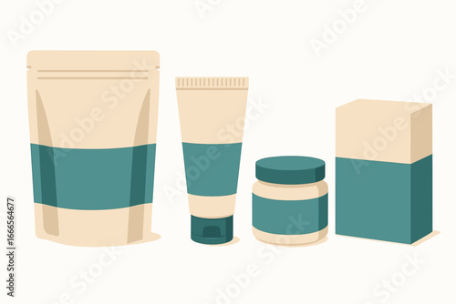 Cosmetic packaging collection in minimalistic vector style