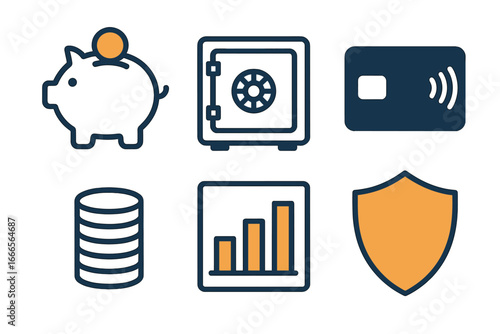 Essential financial symbols illustrating savings and security concepts