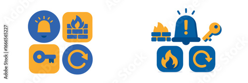 Colorful vector icons representing safety and security concepts