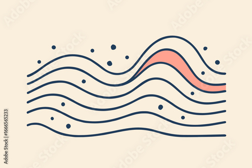 Abstract wavy lines and dots on a light background