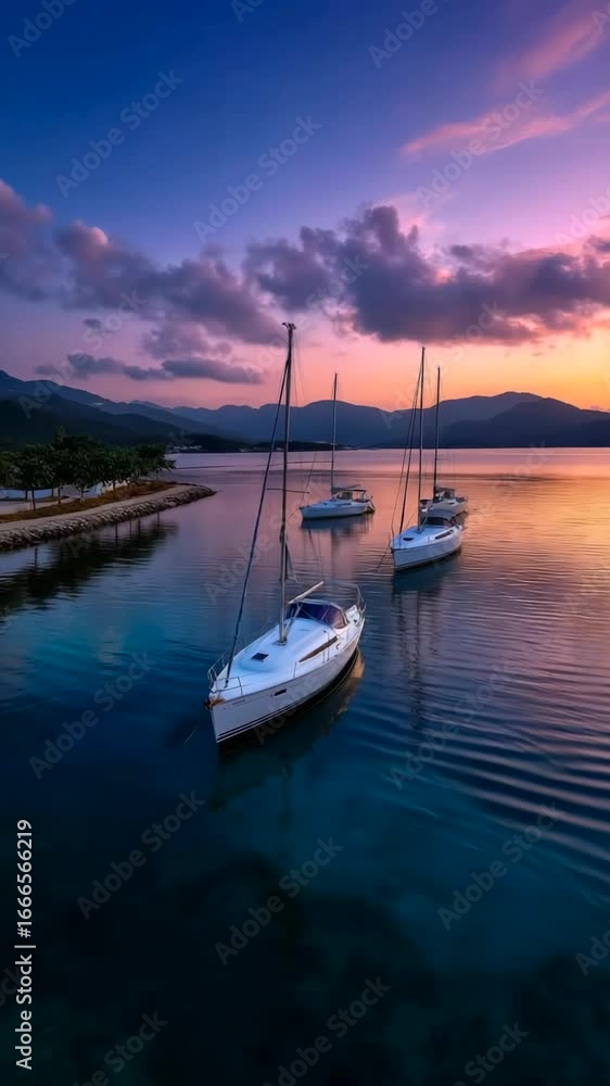 Sailboats floating gently at sunset in a calm harbor Sailboats floating gently at sunset in a calm harbor