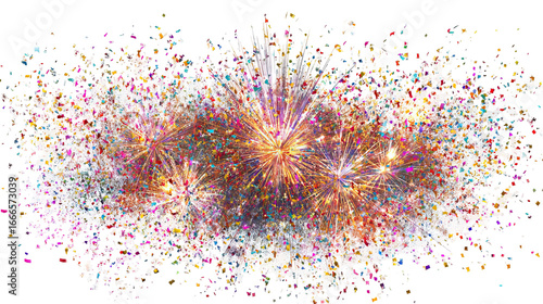 Firework Burst with Colorful Confetti Mix on Transparent Background
