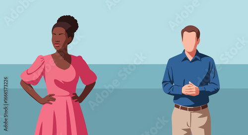 Diverse Individuals Standing Apart in a Minimalist Illustration, Representing Social Distancing and Personal Space