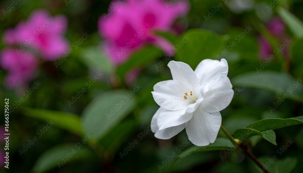 Fototapeta premium Close-up of a single white flower amidst greenery.