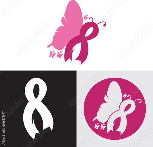 Pink Ribbon Butterfly Logo – Breast Cancer Awareness Symbol, Hope, Charity and Women’s Health Icon