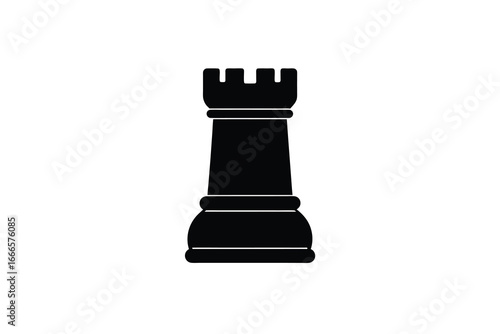 A black rook chess piece on a white background silhouette