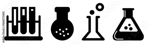 Set of Medical test tubes icons, on transparent background, flat line design, vector illustration
