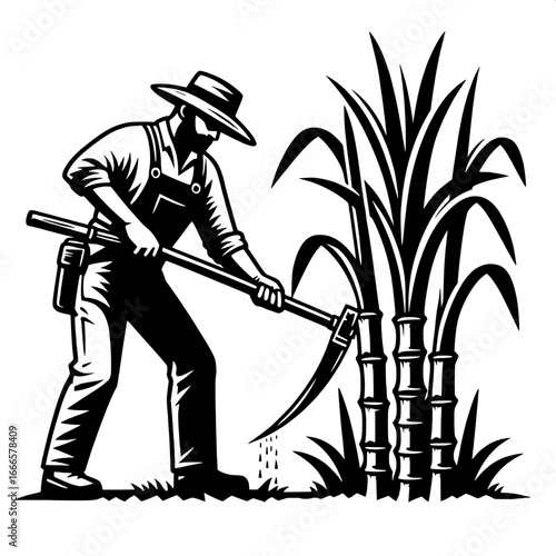 Farmer Harvesting Sugarcane