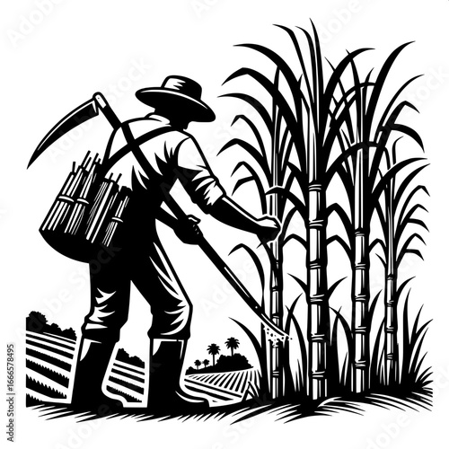 Farmer Harvesting Sugarcane