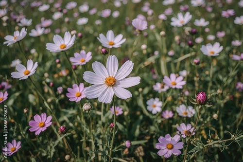 Close-up view of a cosmos flower in a natural setting