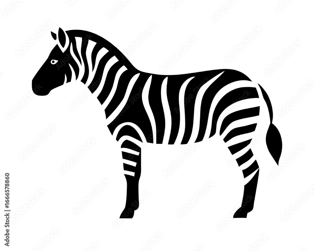 Obraz premium Elegant and distinctive black and white striped zebra illustration in a clean, graphic, side profile design.