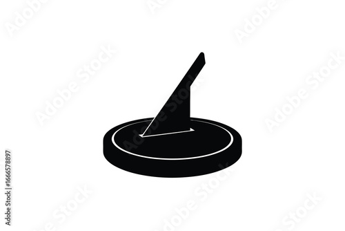 A black and white illustration of a record player tonearm on a platter silhouette