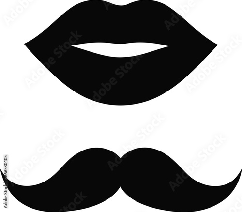 Black silhouette of lips and mustache on a white background