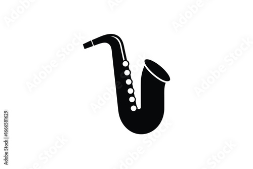 A black saxophone on a white background for music or instrument concepts silhouette