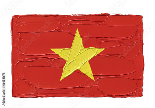 Flag of Vietnam with a textured oil painting impasto style, isolated on a white background