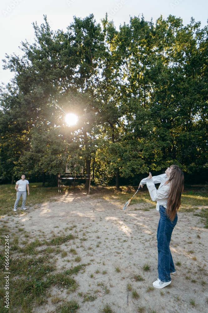 Obraz premium Young couple relax at nature at summer