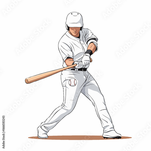 Professional Baseball Player Hitting the Ball Vector Illustration