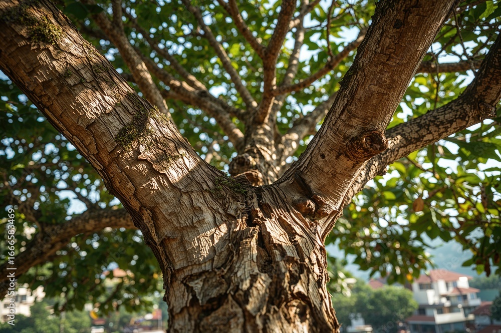 Fototapeta premium Close-up View of Tree Bark Texture at Eye Level