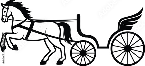 Stylized line drawing of a horse drawn chariot with wings