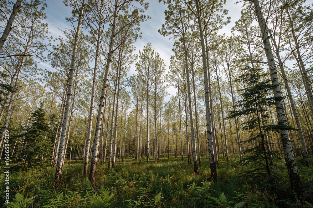 Naklejka premium Birch Tree Forest Scene