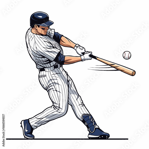 Professional Baseball Player Hitting the Ball Vector Illustration