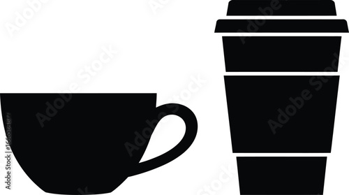 Black silhouette of a coffee cup and a takeaway coffee cup