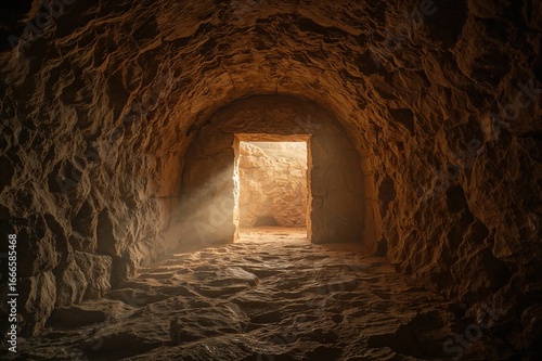 Illuminated interior of a vacant sepulcher