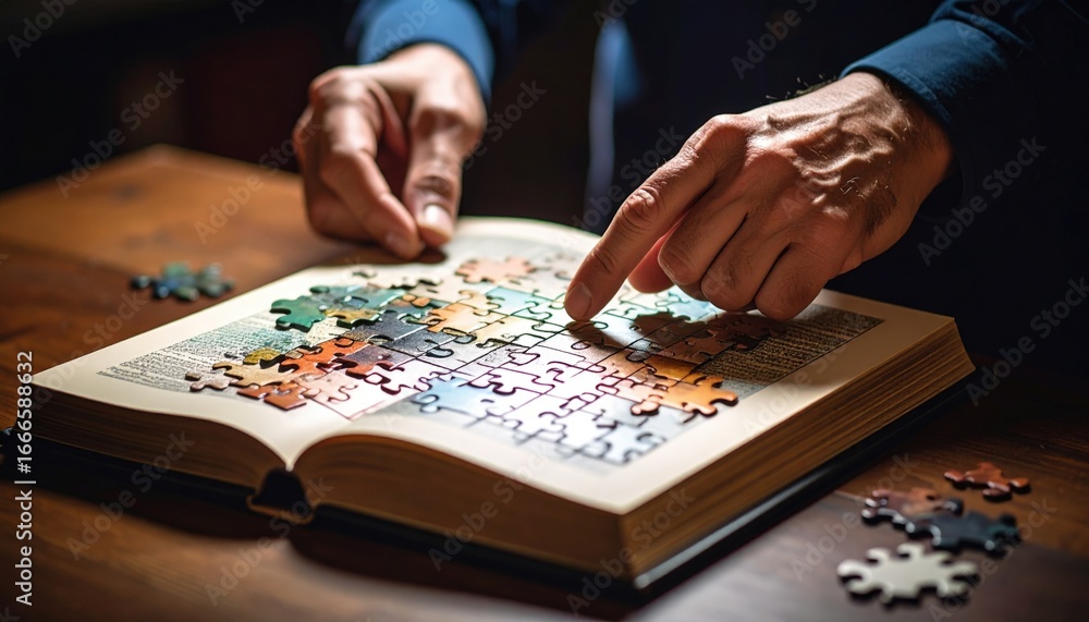 Fototapeta premium Senior Person Assembling Jigsaw Puzzle