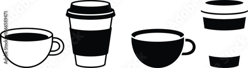 Collection of hand drawn coffee cups and travel mugs