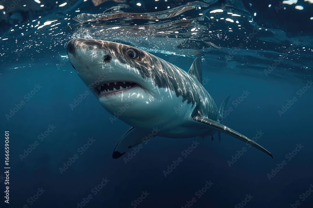 Fototapeta premium Underside view of a large predatory shark