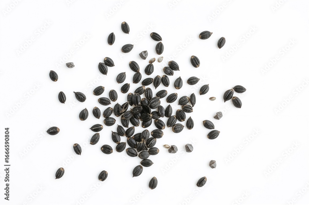 Black and gray sunflower kernels isolated on a white surface, natural and healthy food, agriculture concept Black and gray sunflower kernels isolated on a white surface, natural and healthy food, agriculture concept