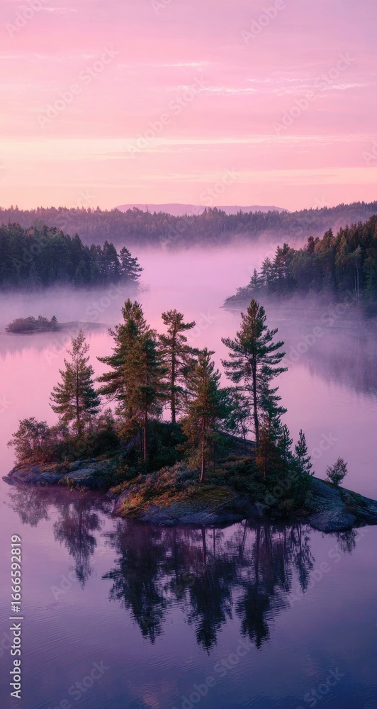 Fototapeta premium Misty island at dawn (1)