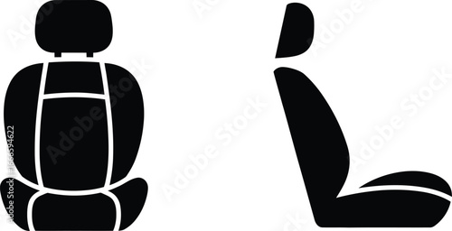 Black silhouette of a car seat from front and side views