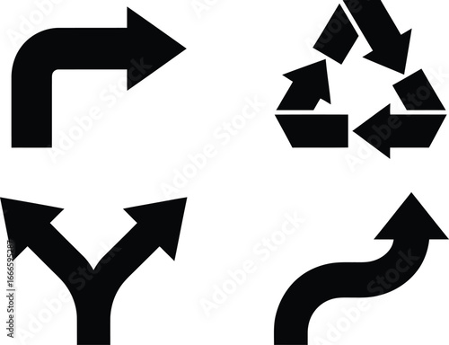 Collection of four black arrow icons representing direction and recycling
