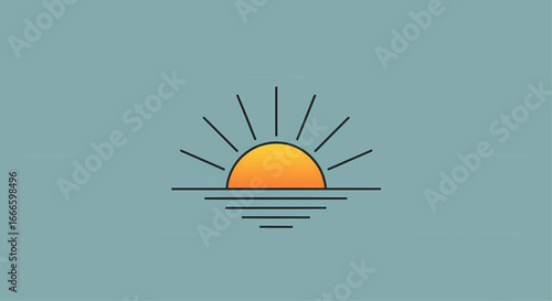 Minimalist vector illustration of a peaceful dawn or dusk over the ocean horizon