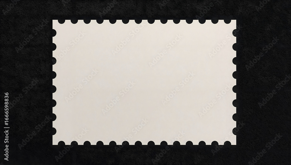 Fototapeta premium Blank White Postage Stamp with Perforated Edges on Black Background