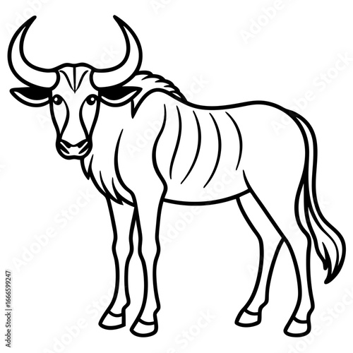 Wild Safari Wildebeest line Art Vector