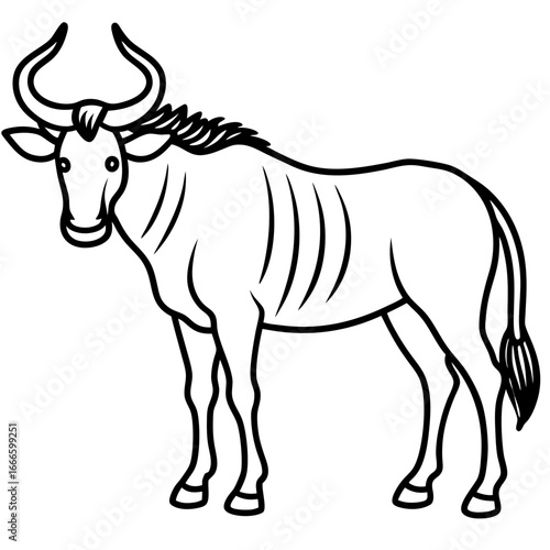 Wild Safari Wildebeest line Art Vector