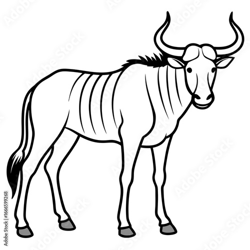 Wild Safari Wildebeest line Art Vector